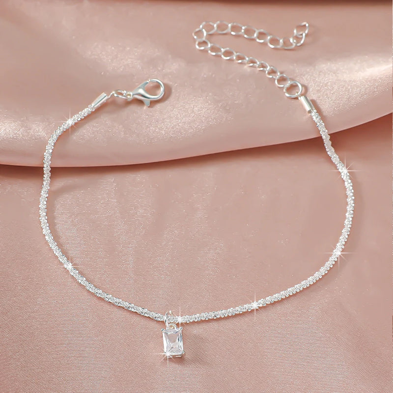 Dainty CZ Anklet with Layered Chain Design