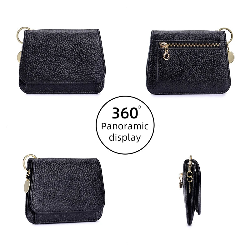 Women's RFID-Blocking Leather Wallet with Keychain and Coin Pocket