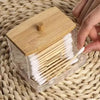 Transparent Cotton Swab & Toiletry Storage Box with Bamboo Lid