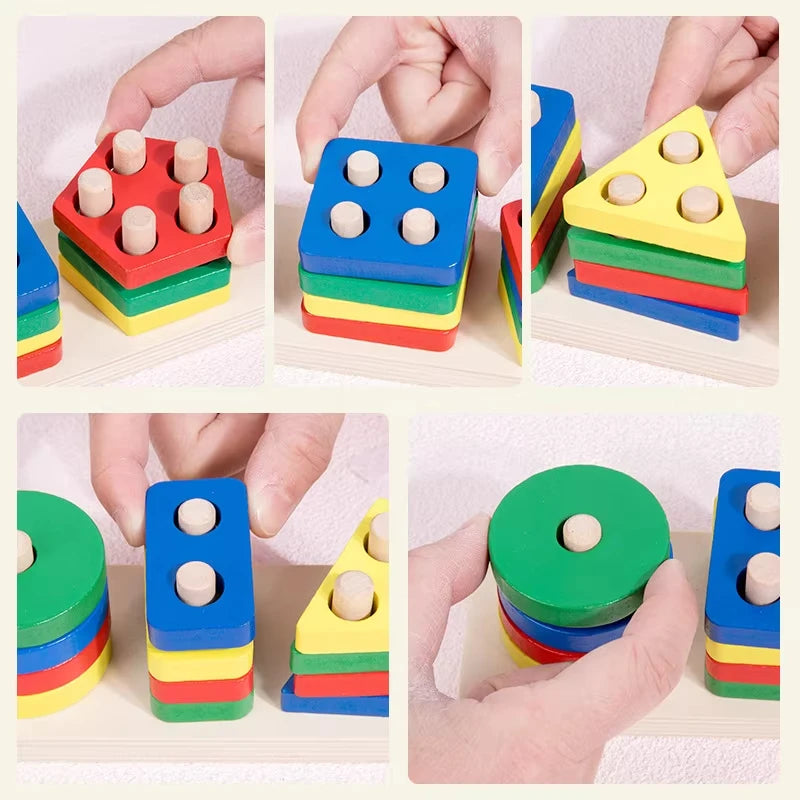 Montessori Wooden Shape Sorting Stacking Toy for Toddlers