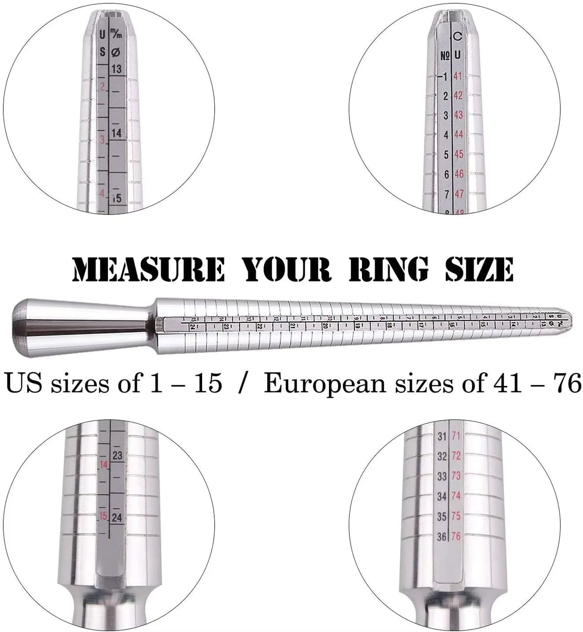Metal Ring Sizer Mandrel with Stainless Steel Gauge Set