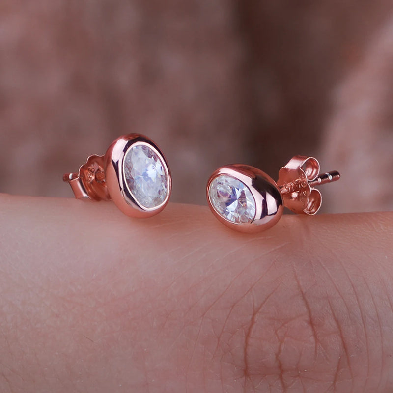Oval Moissanite Stud Earrings in Sterling Silver