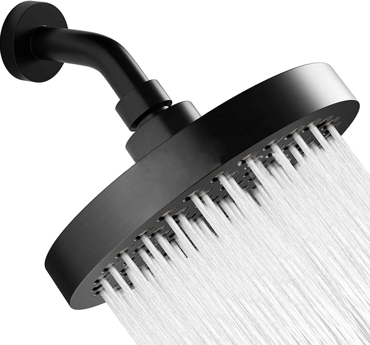 A black 6-inch high-pressure rainfall shower head with fine spray nozzles.
