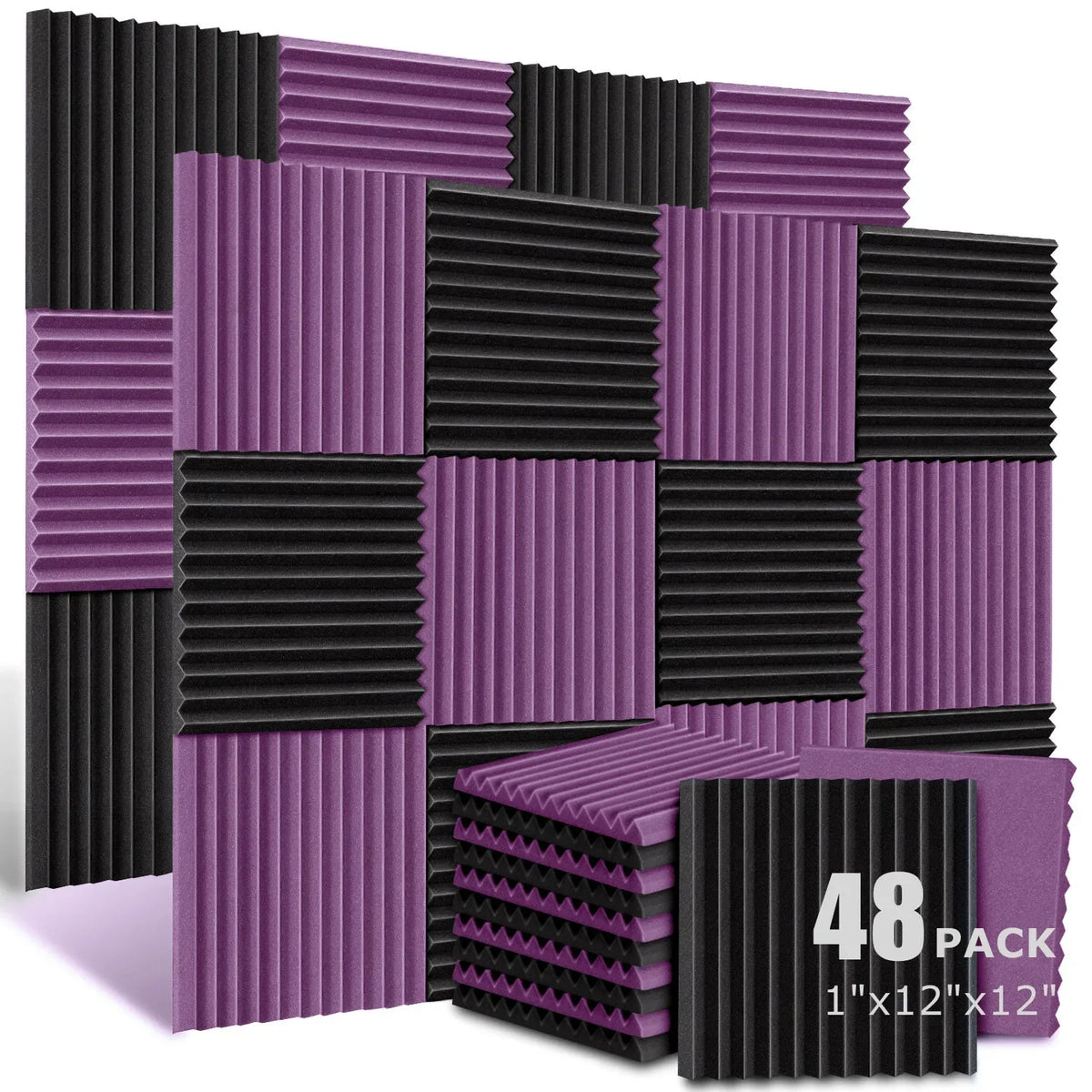 Acoustic Foam Wedge Panels for Soundproofing & Studio Treatment (48-Pack)