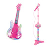 Pink karaoke microphone stand with a built-in speaker and microphone head