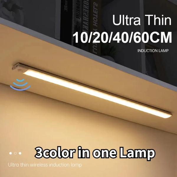 Ultra thin induction lamp with three colors in one light mounted under a cabinet.