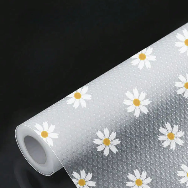 Waterproof Non-Slip Shelf Liner Roll with Daisy Pattern