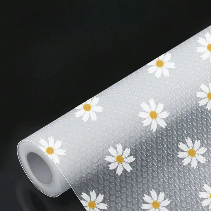 Waterproof Non-Slip Shelf Liner Roll with Daisy Pattern