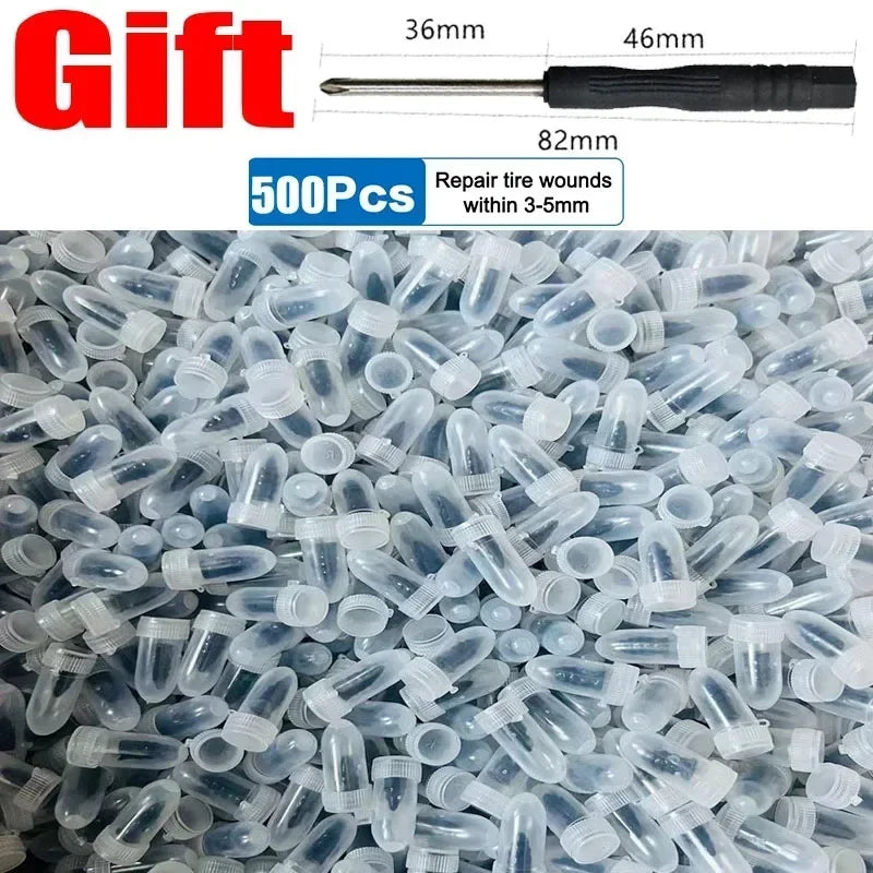 A set of self-repair rubber tire puncture nails with a black handle and various sizes.