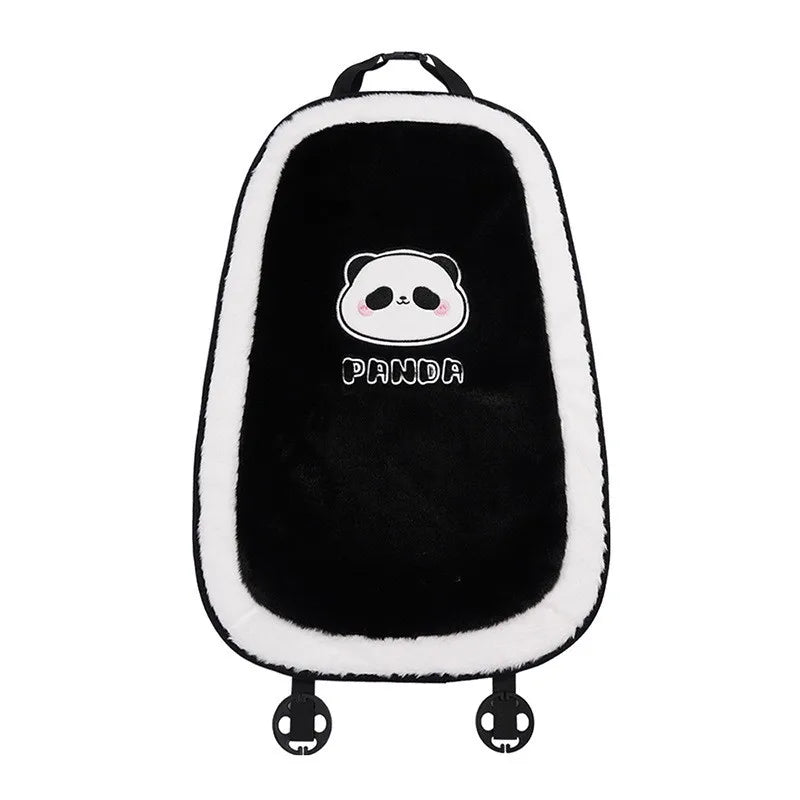 Black and white panda themed car seat cover with headrest pillows