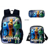 A black backpack set featuring an animal hospital theme with a zippered pouch and a separate crossbody bag.