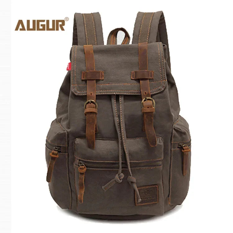 Vintage Canvas Backpack with Leather Accents – Large Capacity Travel & Laptop Bag
