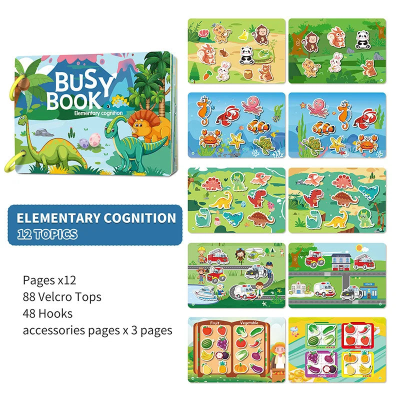 Montessori Busy Book for Toddlers – Reusable Sticker & Velcro Learning Activities