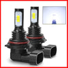 A pair of LED fog and DRL bulbs with a 360 degree beam angle shown in black housing.