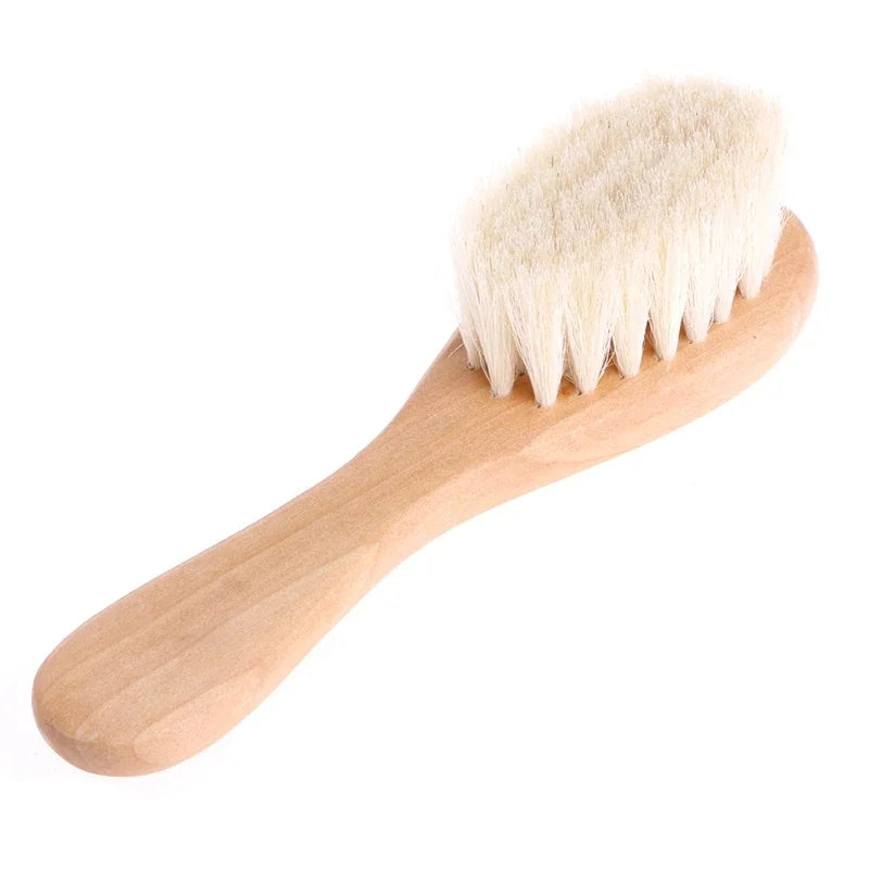 Natural Beech Wood Baby Brush and Comb Set with Soft Wool Bristles