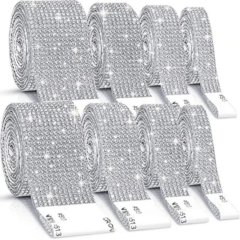 Rolls of silver crystal rhinestone ribbon stickers for DIY decoration