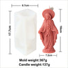 A pink silicone mold shaped like a religious figure for crafting candles and resin.