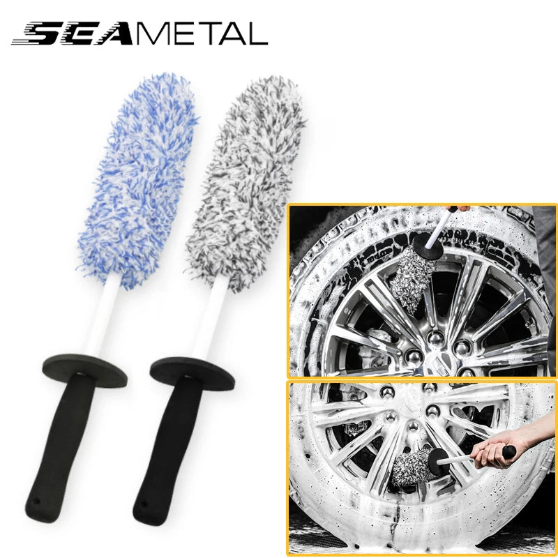 A set of ultra-soft microfiber brushes and a glove for cleaning automotive wheels.