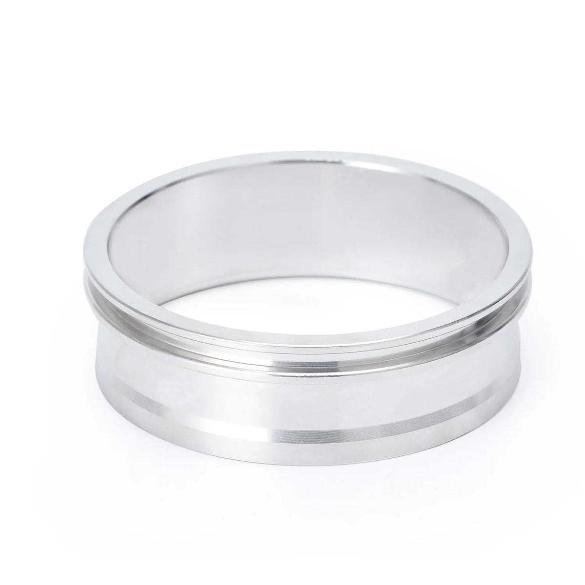 A silver heavy-duty aluminum V-band clamp and flange assembly.