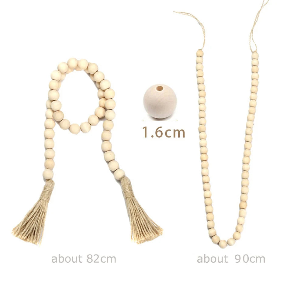 Handcrafted Natural Wood Bead Garland with Tassels for Boho & Farmhouse Decor