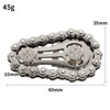 Silver zinc alloy fidget spinner with a sprocket design and various size measurements