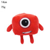 A bright red plush doll shaped like an eye with a black pupil and small appendages.