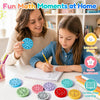 A mother and daughter are using colorful math fidget spinners for learning multiplication and division at home.