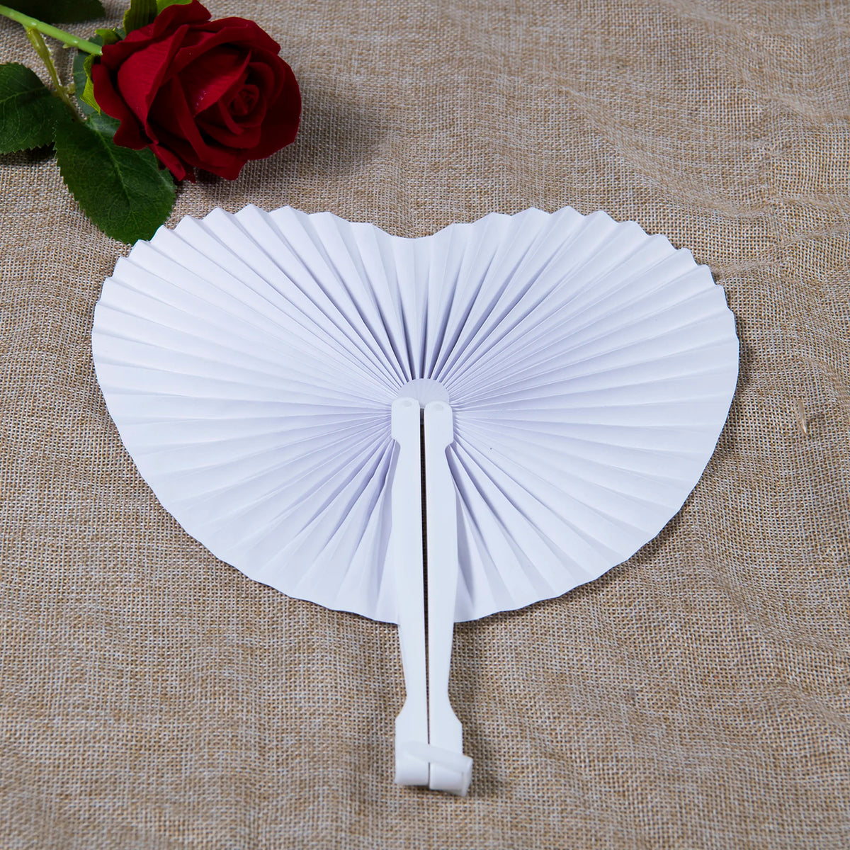 Classic White Folding Paper Hand Fans with Plastic Handles