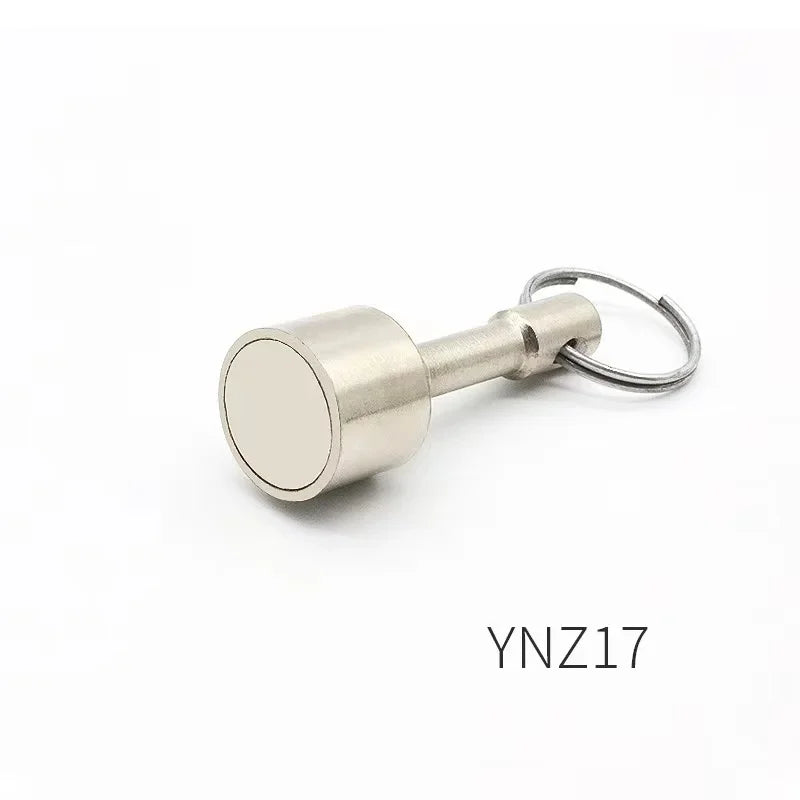Silver neodymium magnet keychain with a detachable clasp.