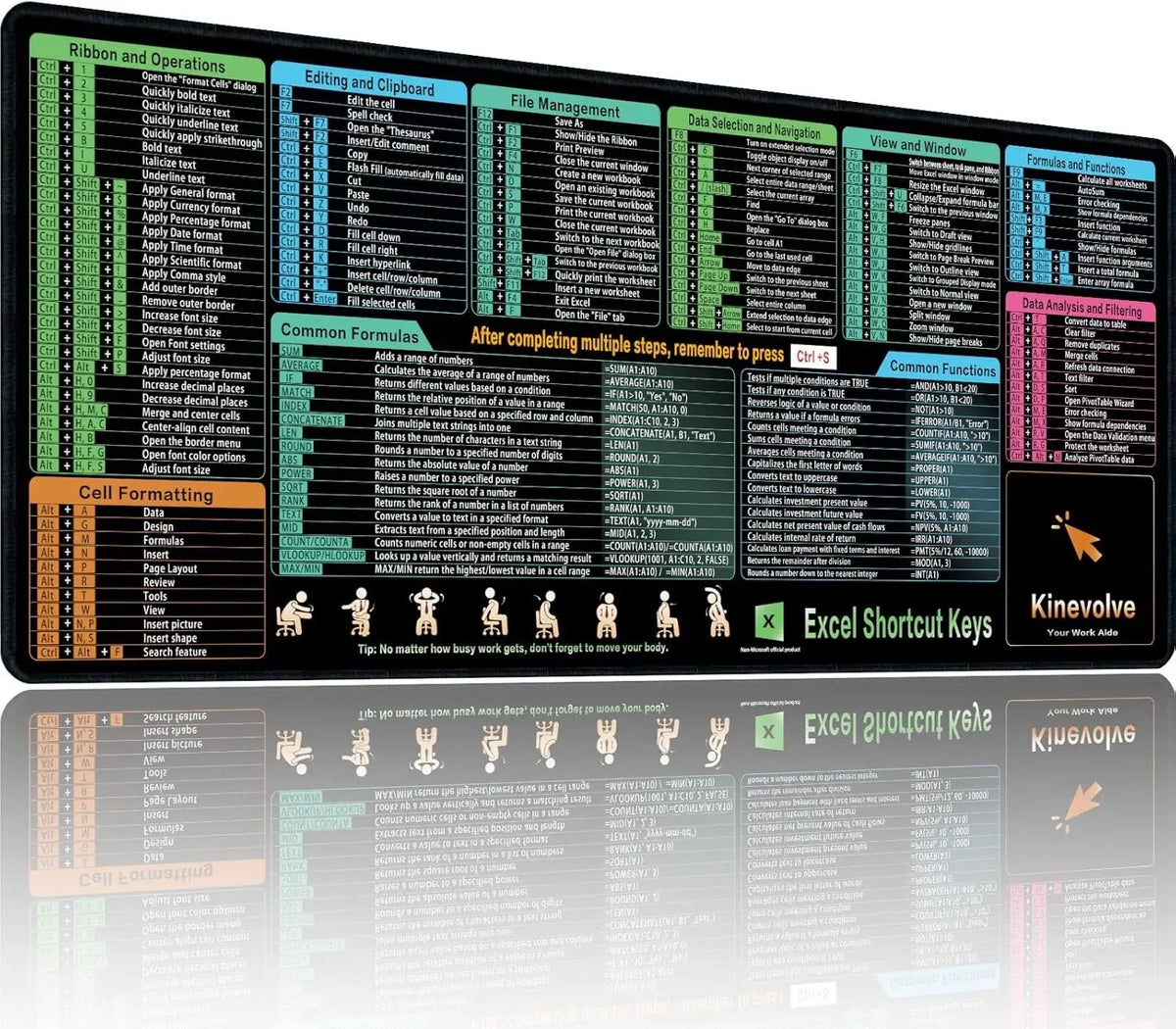 Excel Shortcut Large Mouse Pad with Stitched Edges