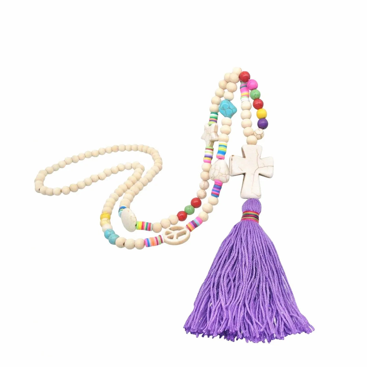 Bohemian Wooden Bead Tassel Necklace