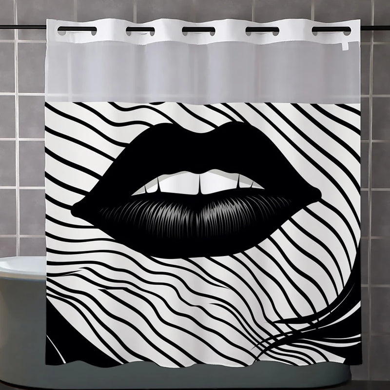 Modern Waffle-Weave Shower Curtain with Snap-In Liner
