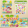 A colorful reusable sticker book for toddlers featuring various learning activities and stickers.