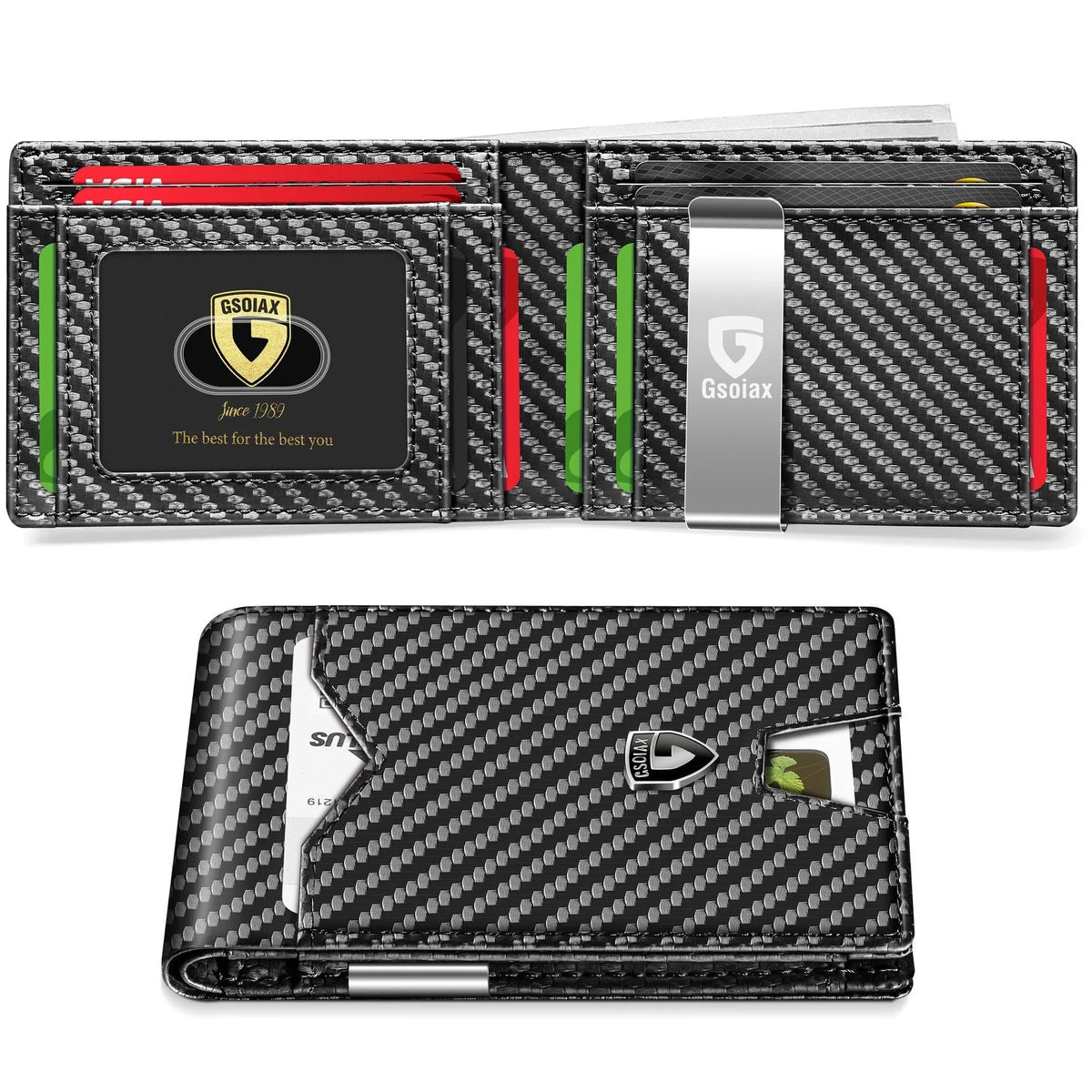 Slim RFID Blocking Leather Card Holder Wallet with Geometric Pattern