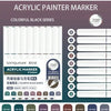 Acrylic paint marker set with 9 colors in black series featuring 720 degree tips for art and DIY