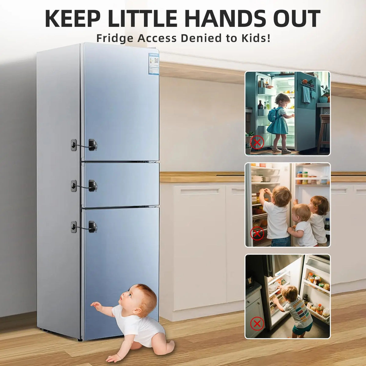 Child Safety Refrigerator Lock with Silicone Wire Protection