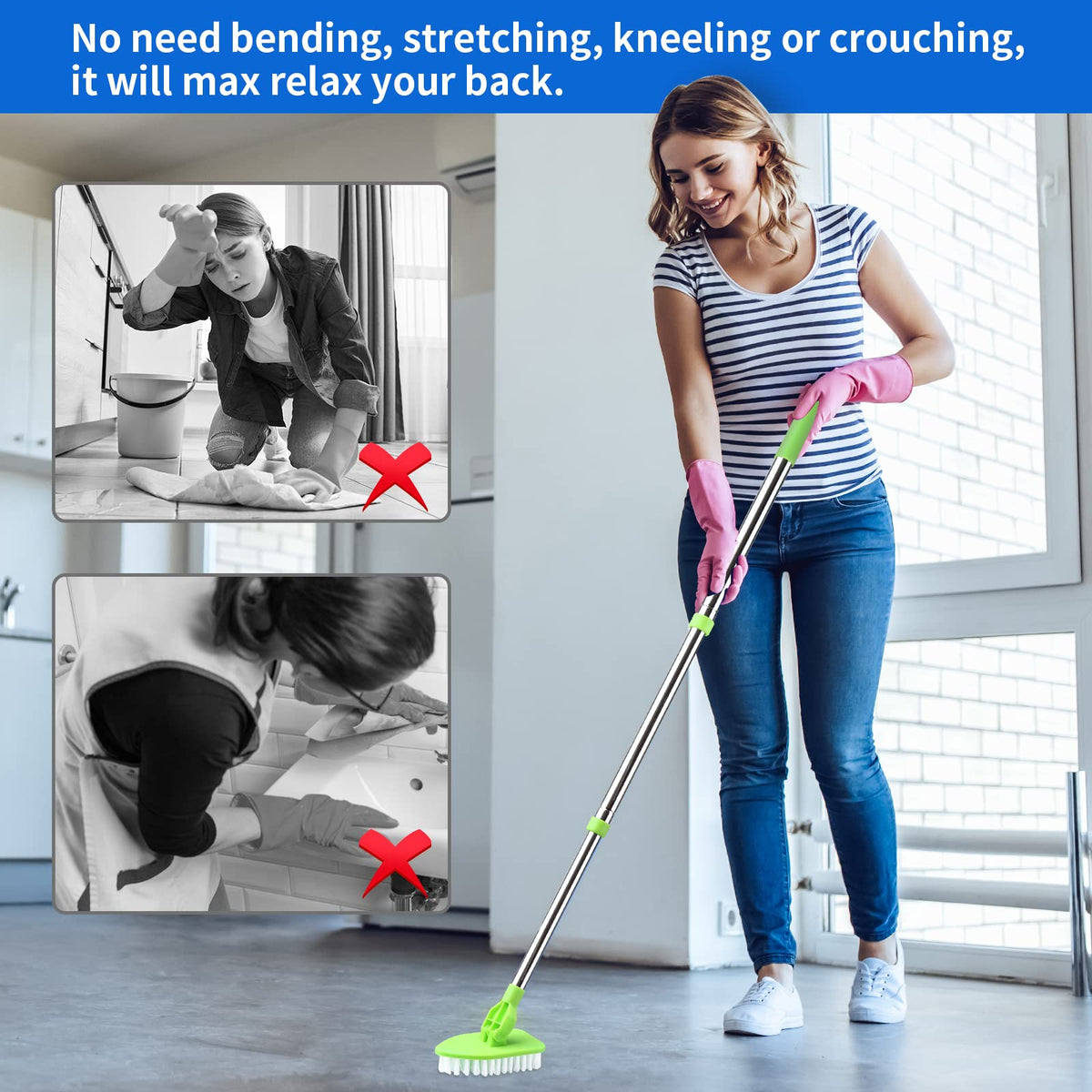 Adjustable Telescopic Cleaning Brush with Interchangeable Heads