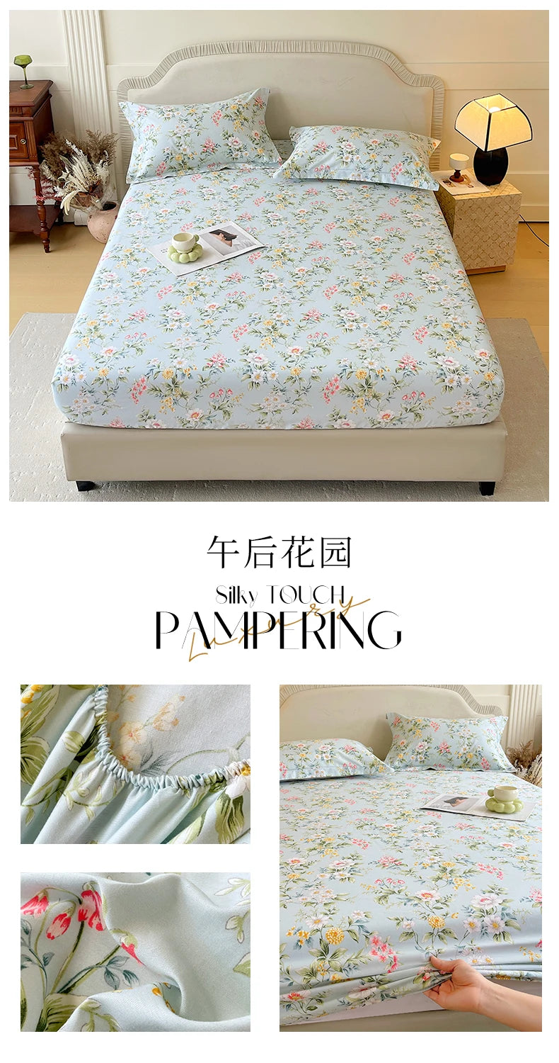 Floral 100% Cotton Fitted Sheet with Elastic Edges