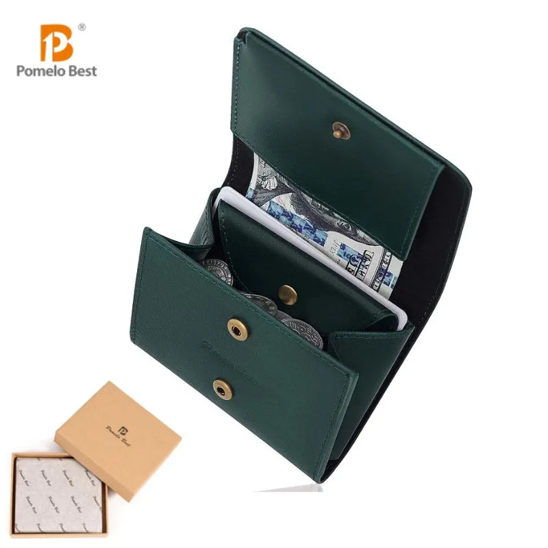 Slim Genuine Leather Bifold Wallet with Coin Pocket