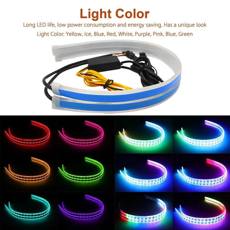 A white LED light ring showing various colors including yellow, ice blue, red, white, purple, pink, blue, and green.