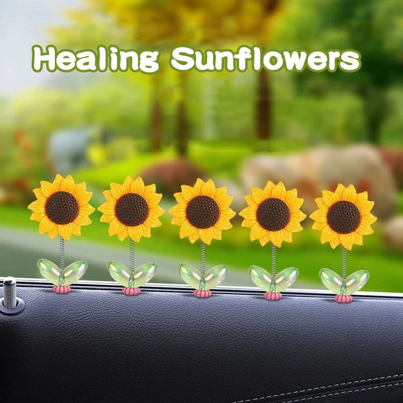 Mini Sunflower Shaking Head Car Decorations (Set of 5)