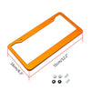 Orange aluminum license plate frame with mounting holes and hardware included