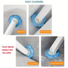 Disposable toilet brush set showing the brush handle, replaceable heads, and various parts for cleaning a toilet.