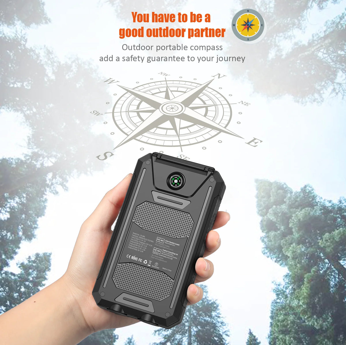 10000mAh Solar Power Bank with Dual USB and USB-C Output