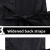 Close-up view of a black Korean style cotton kitchen apron with widened back straps.