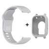 A silicone watch band and protective case for a smart watch, shown in light gray.