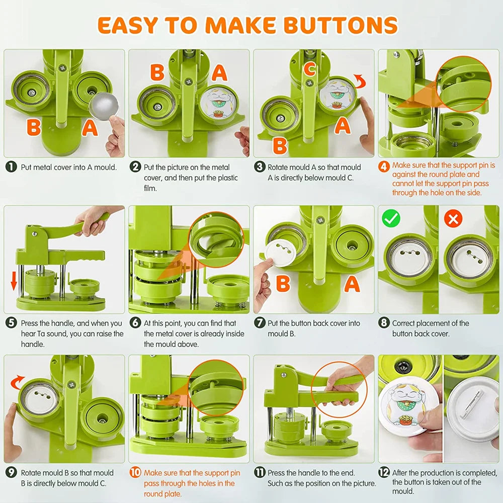 DIY Pin Button Maker Machine Kit with 100 Button Parts and Circle Cutter