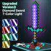 An upgraded version of a diamond sword with 7-color light effects displayed on a charging base.