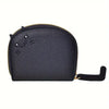 A dark navy cartoon cat-shaped PU leather card wallet with a gold-colored zipper.
