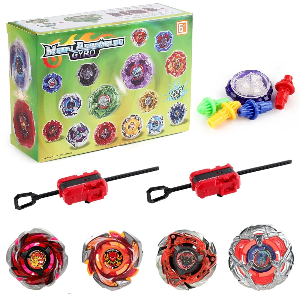 Metal Assemble Gyro spinning top battle set with launchers and various spinning tops